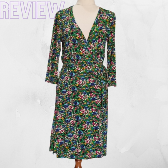 Review Dresses & Skirts - Review Multicolour Floral Jersey 3/4 Sleeve Wrap Dress Size 12